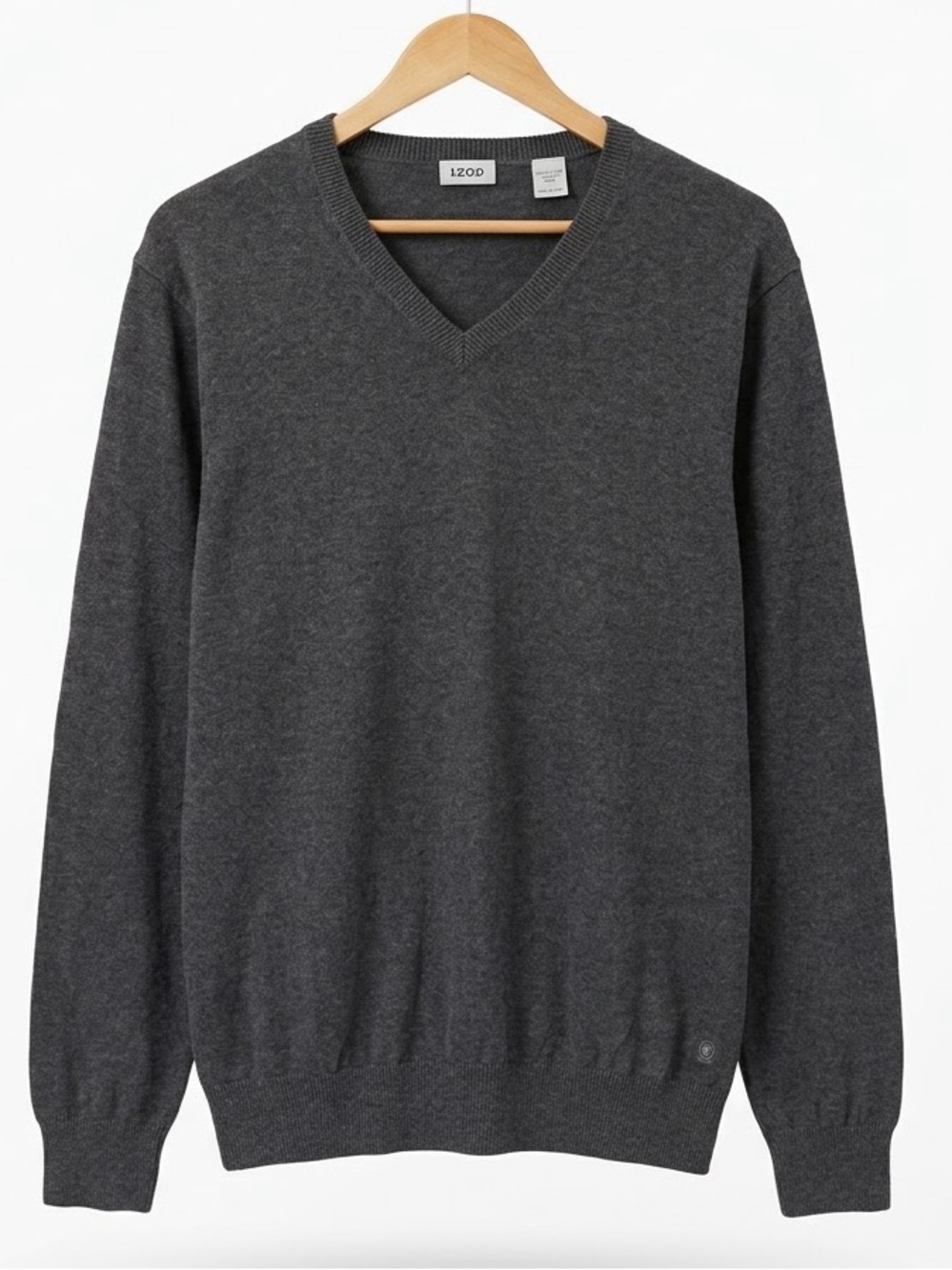 IZOD Mens V-Neck Cotton Sweater Charcoal Gray Size L⁠